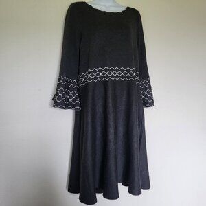 Roz & Ali dark grey sweater dress with bell sleeves 1X